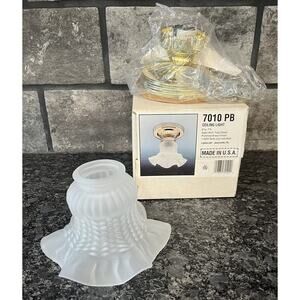 Vintage Lightcraft 7010 PB Ceiling Light Polished Brass Satin Etch Tulip Glass